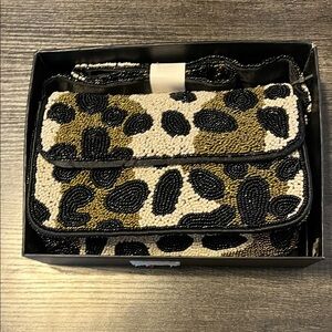 Rachel Zoe Beaded Clutch - Black, White, and Gold Cheetah Style Print NWT